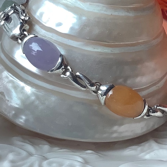 Beautiful Sterling Silver Muti-Gemstone Cabochon Bracelet - Picture 7 of 15